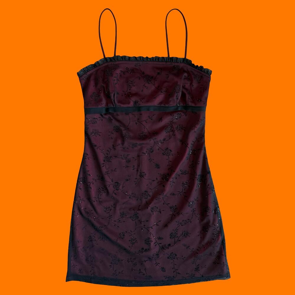 90's vintage glittery floral mesh vampy bodycon mini dress MEDIUM candy rocket